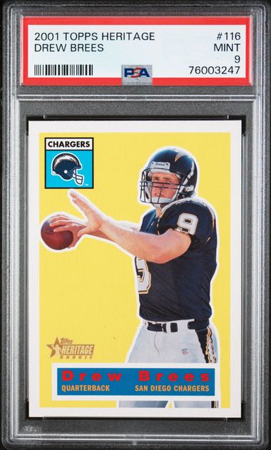 Graded 2001 Topps Heritage Drew Brees #116 /1956 Rookie RC Football Card PSA 9 Mint
