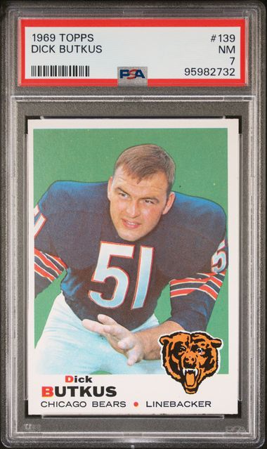 Graded 1969 Topps Dick Butkus #139 Football Card PSA 7 Near Mint