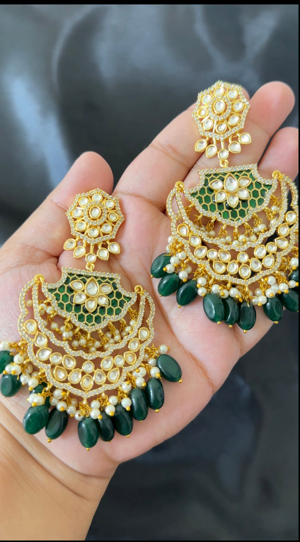 DER546 polki with green  meenakari statement earrings ( READY TO SHIP)