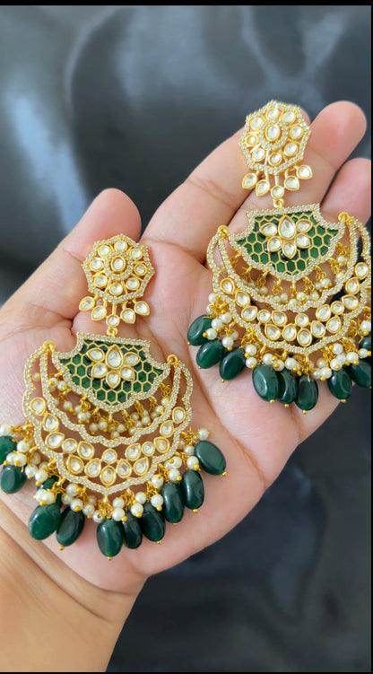 DER546 polki with green  meenakari statement earrings ( READY TO SHIP)