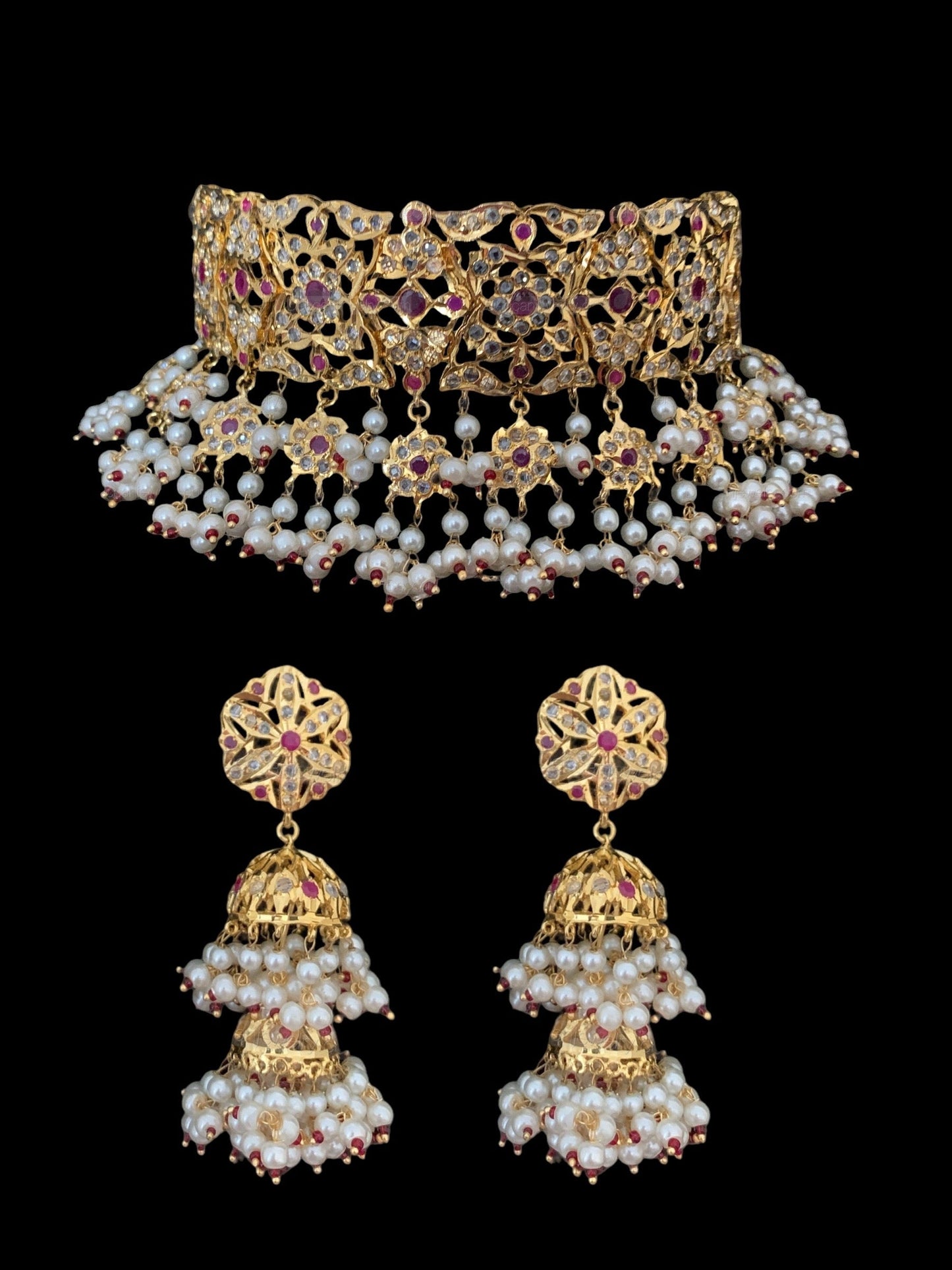 C00 Kesariya choker set in rubies( READY TO SHIP)