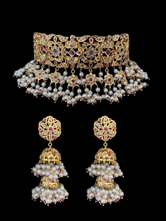 Kesariya choker set in rubies( READY TO SHIP)