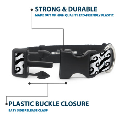 Plastic Clip Collar - Diagonal Handlebar Mustaches White/Black