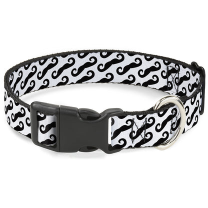 Plastic Clip Collar - Diagonal Handlebar Mustaches White/Black