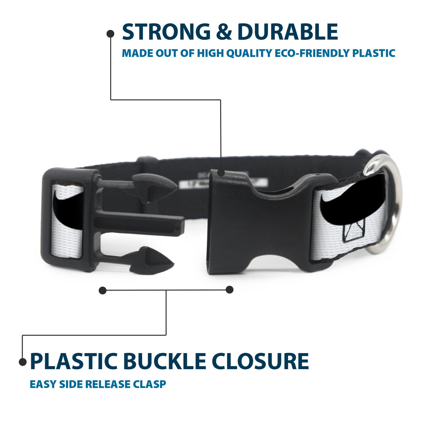 Plastic Clip Collar - Mustaches White/Black