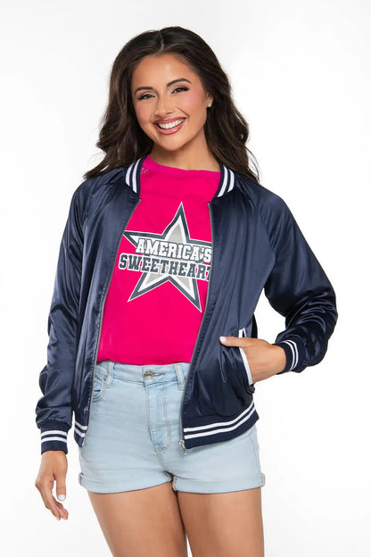 DCC Satin Bomber Jacket in Navy