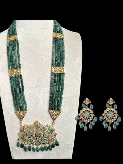 DLN125 SHARNAZ Gold plated Rani haar in real emerald beads ( READY TO SHIP )