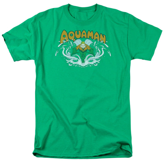 DC Comics Aquaman Splash Mens T Shirt Kelly Green Officially Licensed