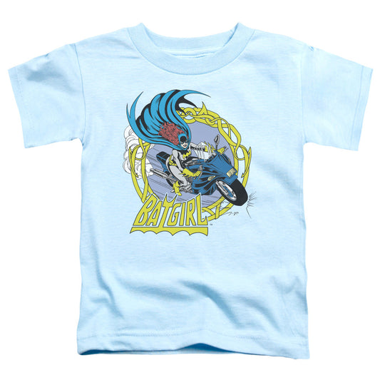 DC Comics Batgirl Motorcycle Toddler Kids Youth T Shirt Light Blue Officially Licensed