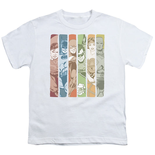 DC Comics Justice League Columns Kids Youth T Shirt White Officially Licensed
