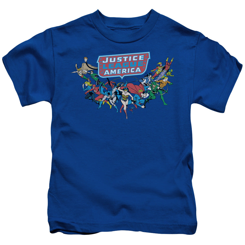 DC Comics Here They Come Juvenile Kids Youth T Shirt Royal Blue Officially Licensed