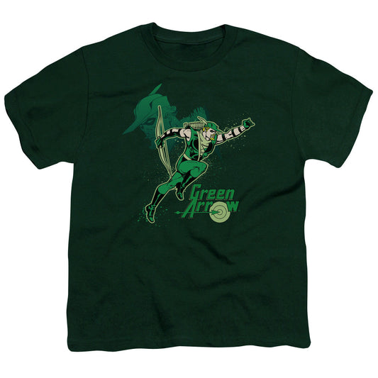 DC Comics Green Arrow in Action Kids Youth T Shirt Hunter Green Officially Licensed