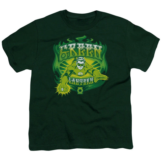 DC Comics Green Flames Kids Youth T Shirt Hunter Green Officially Licensed