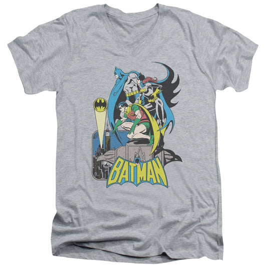 DC Comics Heroic Trio Mens Slim Fit V Neck T Shirt Athletic Heather Officially Licensed