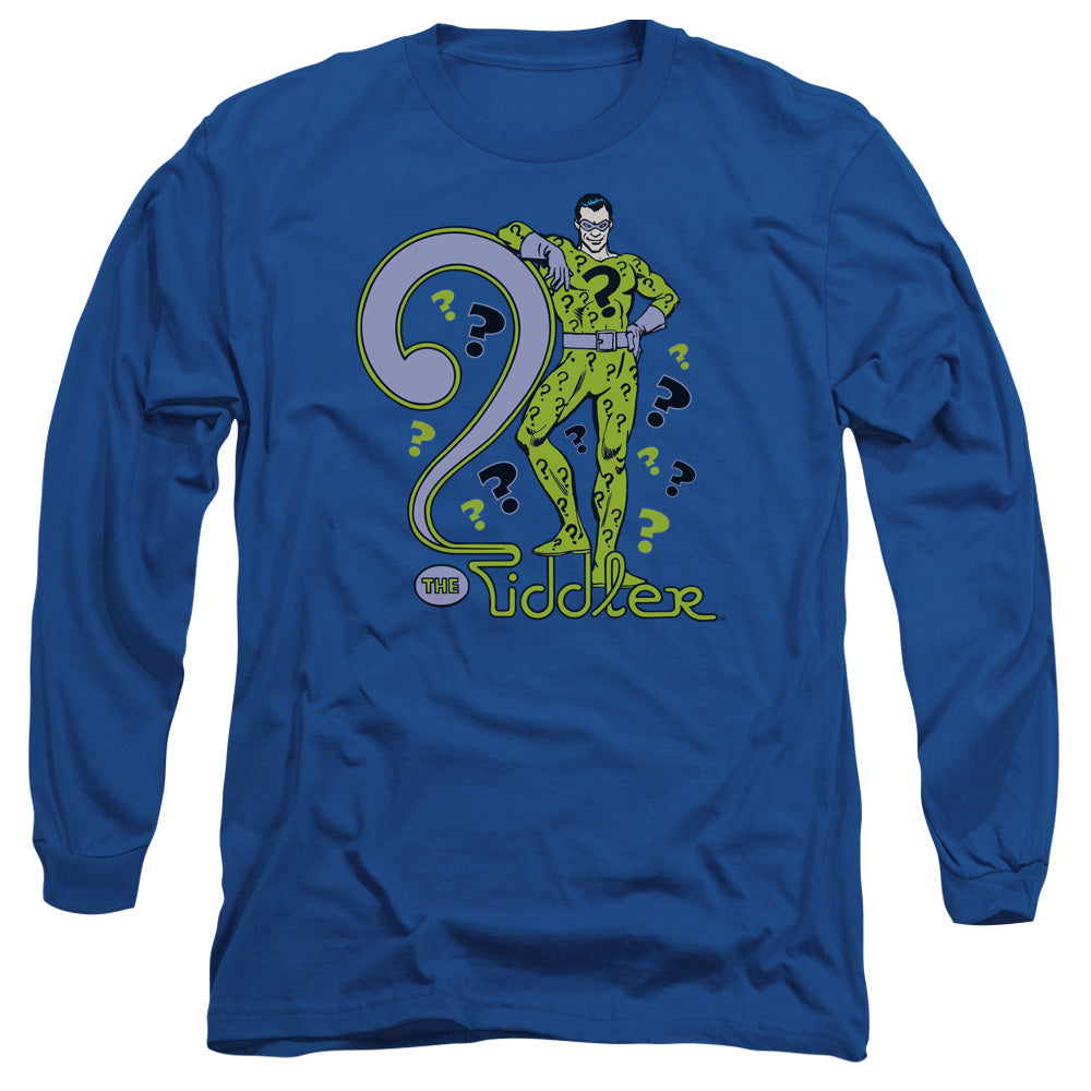 DC Comics the Riddler Mens Long Sleeve Shirt Royal Blue Officially Licensed