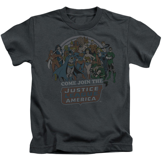 DC Comics Join the Justice League Juvenile Kids Youth T Shirt Charcoal Officially Licensed