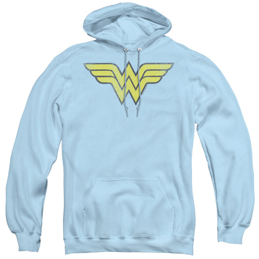 DC Comics Ww Logo Distressed Mens Hoodie Light Blue Officially Licensed