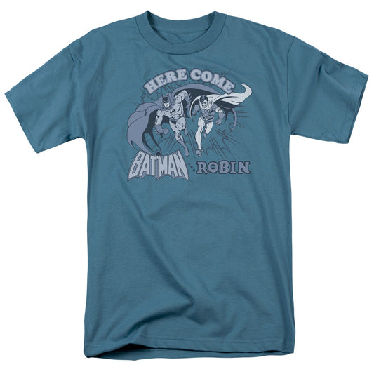 DC Comics Here Come Batman and Robin Mens T Shirt Slate Officially Licensed