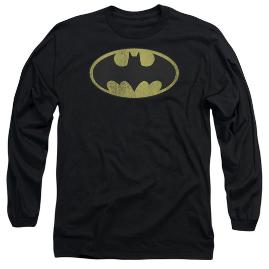 DC Comics Retro Bat Logo Distressed Mens Long Sleeve Shirt Black Officially Licensed