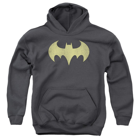 DC Comics Batgirl Logo Distressed Kids Youth Hoodie Charcoal Officially Licensed