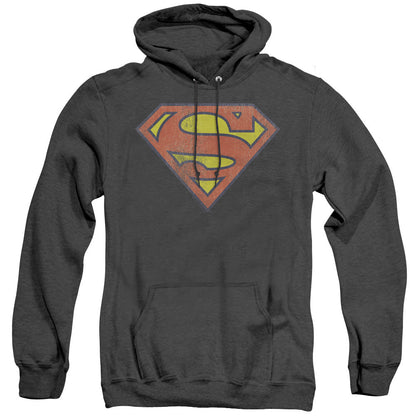 Dc Retro Supes Logo Distressed Mens Heather Hoodie Black Officially Licensed