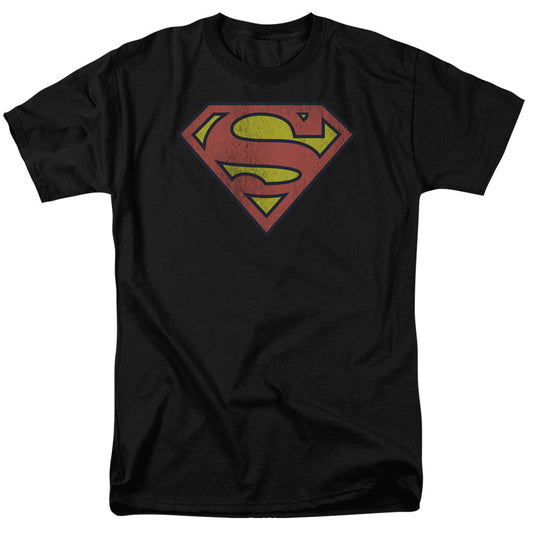 DC Comics Retro Supes Logo Distressed Mens T Shirt Black Officially Licensed