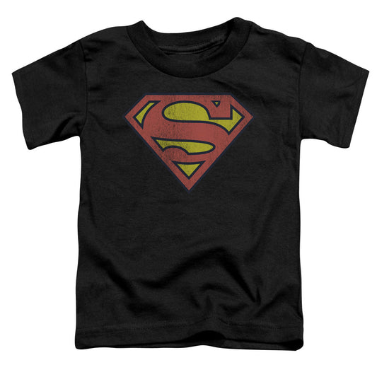 DC Comics Retro Supes Logo Distressed Toddler Kids Youth T Shirt Black Officially Licensed