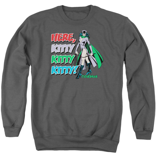 DC Comics Here Kitty Mens Crewneck Sweatshirt Charcoal Officially Licensed