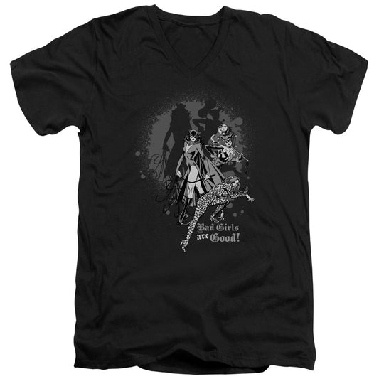 DC Comics Bad Girls Are Good Mens Slim Fit V Neck T Shirt Black Officially Licensed