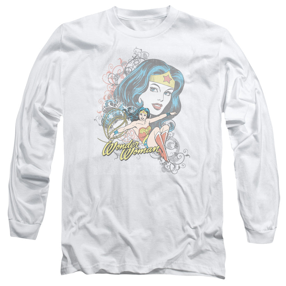 DC Comics Wonder Scroll Mens Long Sleeve Shirt White Officially Licensed