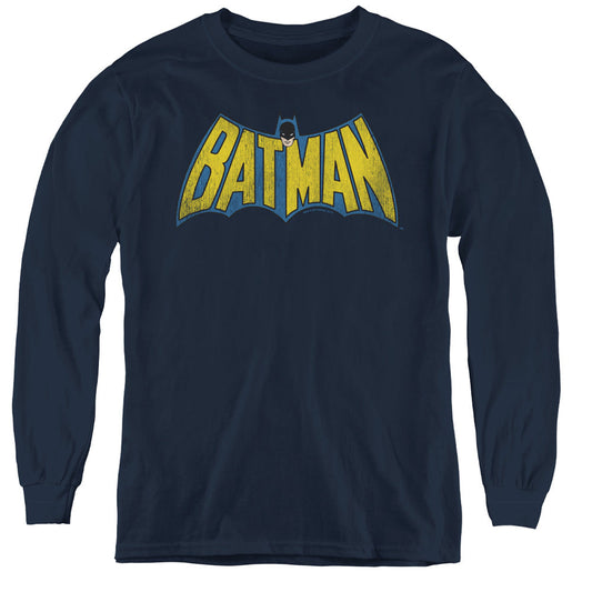 DC Comics Classic Batman Logo Long Sleeve Kids Youth T Shirt Navy Blue Officially Licensed