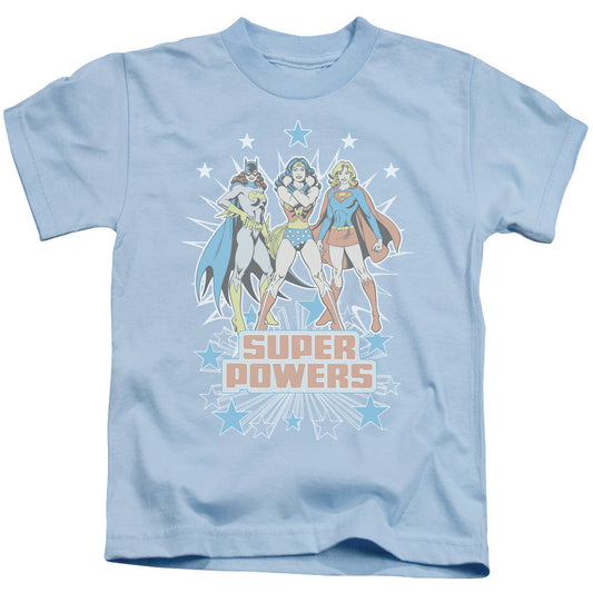 DC Comics Super Powers X3 Juvenile Kids Youth T Shirt Light Blue Officially Licensed