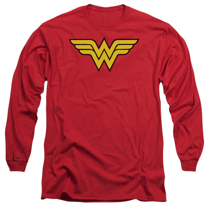 Dc Wonder Woman Logo Mens Long Sleeve Shirt Red Officially Licensed