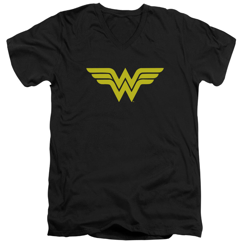 DC Comics Wonder Woman Logo Mens Slim Fit V Neck T Shirt Black Officially Licensed