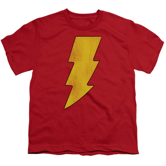 DC Comics Shazam Logo Distressed Kids Youth T Shirt Red Officially Licensed