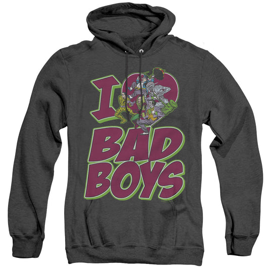 DC Comics I Heart Bad Boys Heather Mens Hoodie Black Officially Licensed