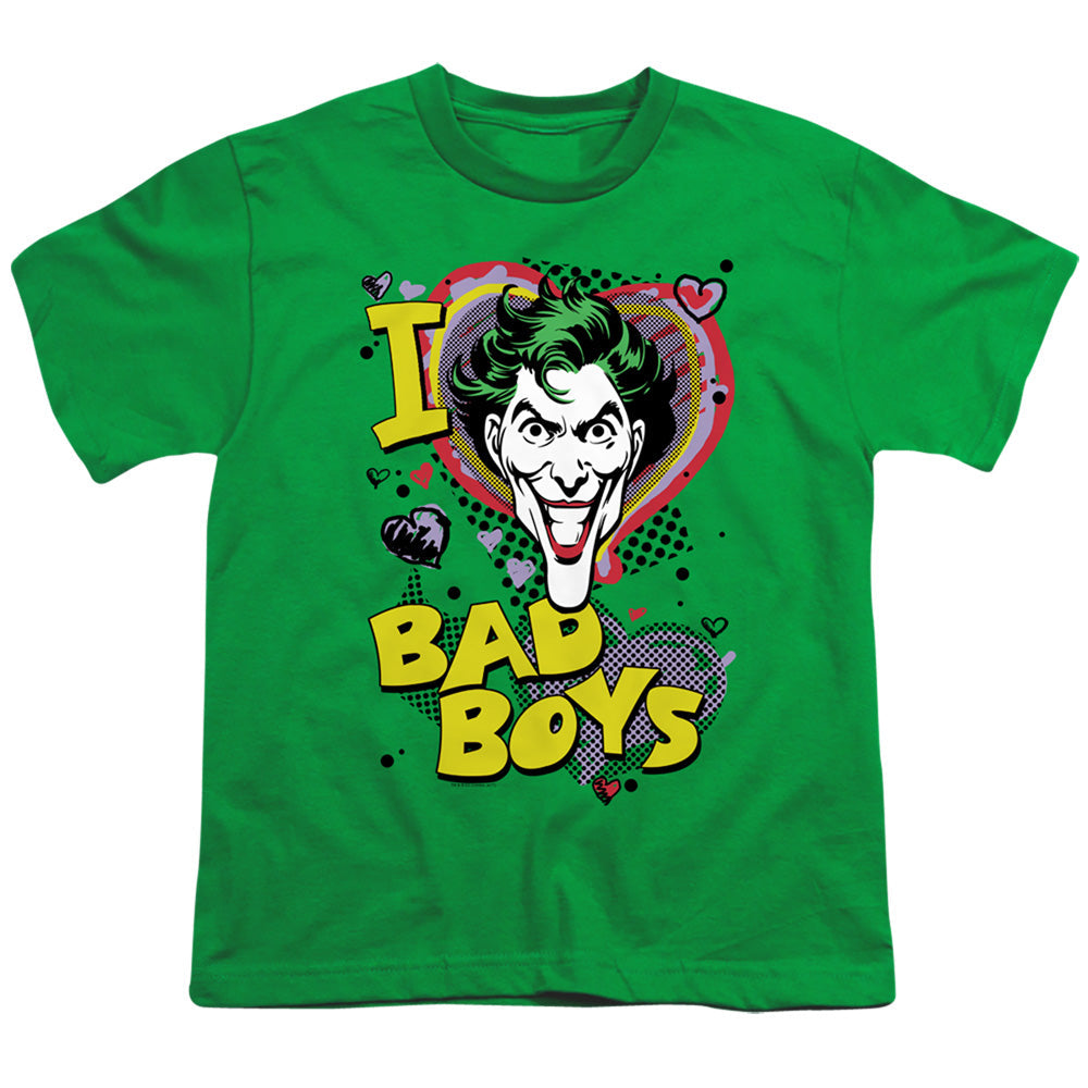 DC Comics I Heart Bad Boys 2 Kids Youth T Shirt Kelly Green Officially Licensed