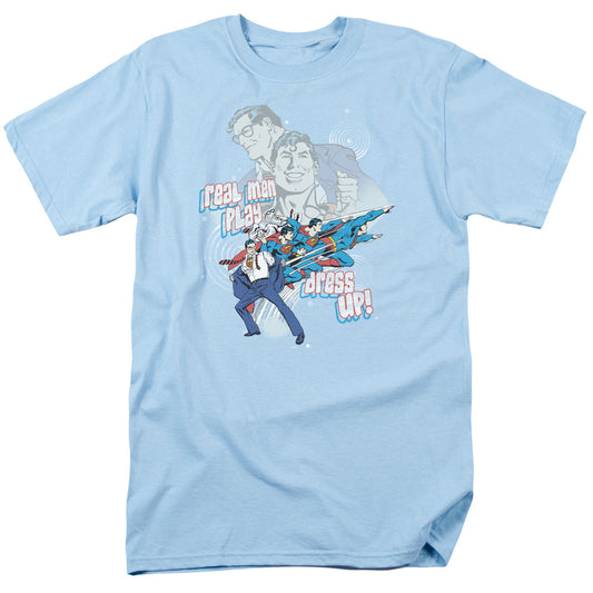 DC Comics Real Men Mens T Shirt Light Blue Officially Licensed