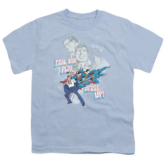 DC Comics Real Men Kids Youth T Shirt Light Blue Officially Licensed