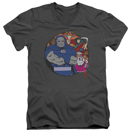 DC Comics Apokolips Represent Mens Slim Fit V Neck T Shirt Charcoal Officially Licensed