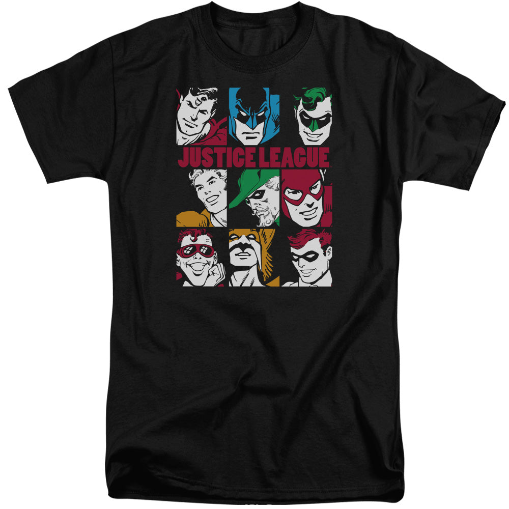 DC Comics Nine Blocks of Justice Mens Tall T Shirt Adult Tall Black Officially Licensed