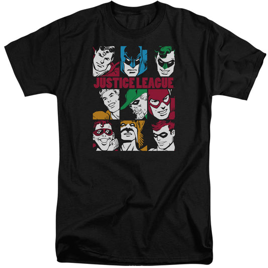 DC Comics Nine Blocks of Justice Mens Tall T Shirt Adult Tall Black Officially Licensed