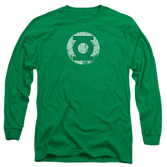 DC Comics Distressed Lantern Logo Mens Long Sleeve Shirt Kelly Green Officially Licensed