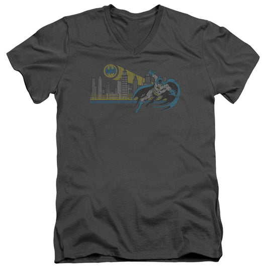 DC Comics Gotham Retro Mens Slim Fit V Neck T Shirt Charcoal Officially Licensed