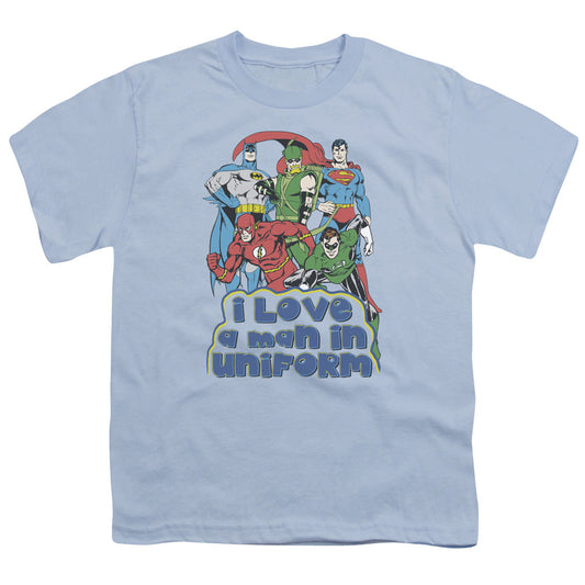 DC Comics I Love a Man in Uniform Kids Youth T Shirt Light Blue Officially Licensed