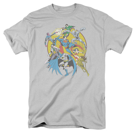 DC Comics Spin Circle Fight Mens T Shirt Silver Officially Licensed