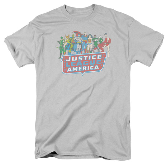 DC Comics Justice League America Lineup Mens T Shirt Silver Officially Licensed