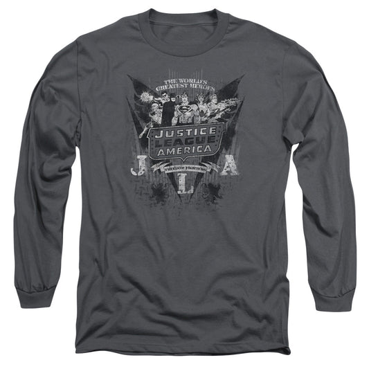 DC Comics Greatest Heroes Mens Long Sleeve Shirt Charcoal Officially Licensed