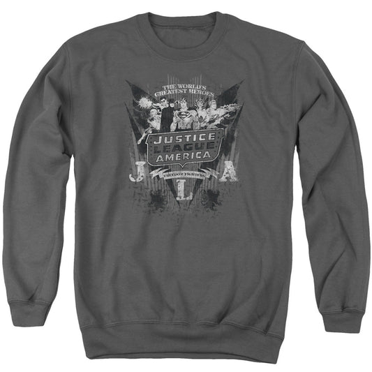 Dc Greatest Heroes Mens Crewneck Sweatshirt Charcoal