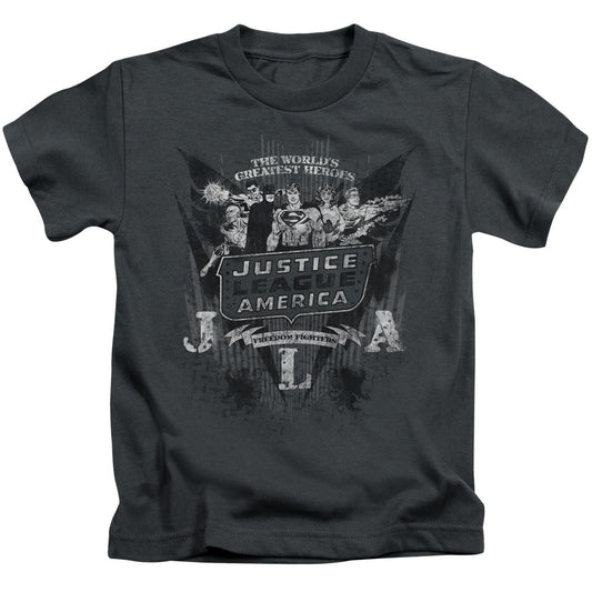 DC Comics Greatest Heroes Juvenile Kids Youth T Shirt Charcoal Officially Licensed